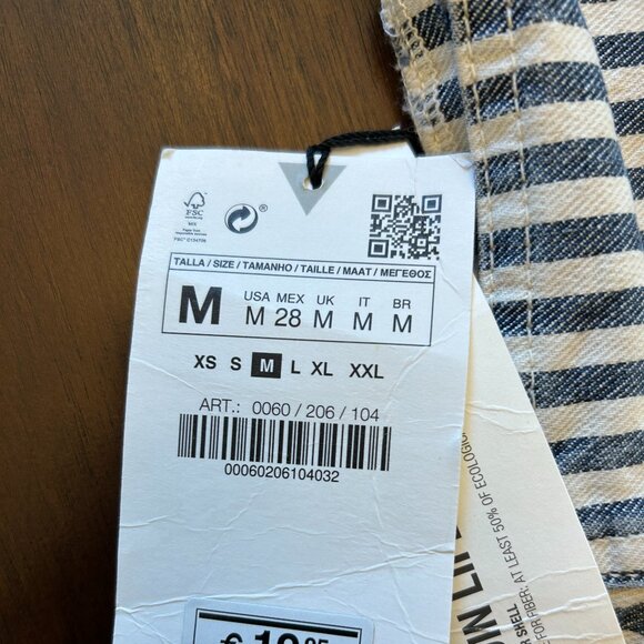 NWT Zara Denim Crop Top White Blue Striped Side Zipper Size Medium - Picture 11 of 15